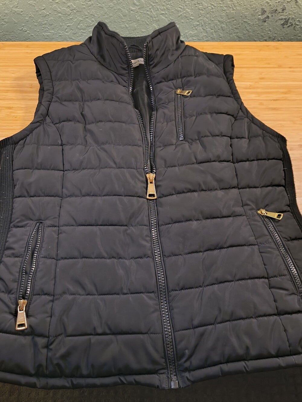 Calvin Klein Quilted Black Puffer Vest Equestrian Mock Nick Size XL